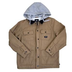 Vans Mens Sz M Tan Canvas Drill Chore Coat with Built-in Hoodie Warm Utility
